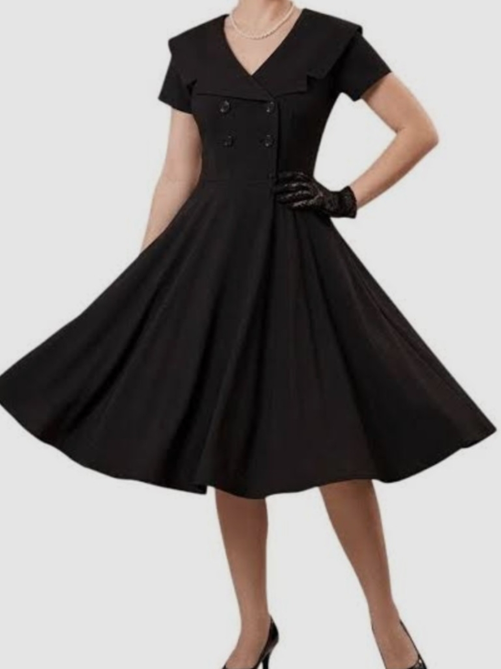 🌼B2G1🌼 Bettie Page Black Vintage Sailor-Collar Fit & Flare Midi Dress